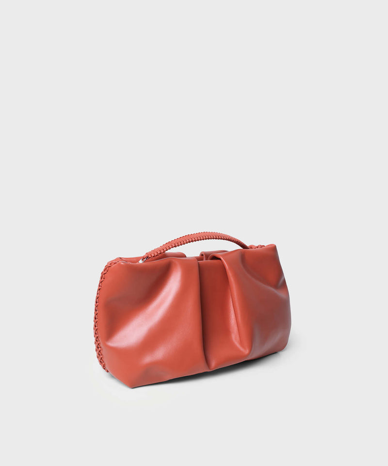 Pleated Clutch Smooth Leather Orange
