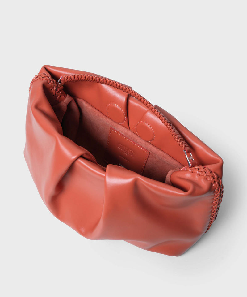 Pleated Clutch Smooth Leather Orange