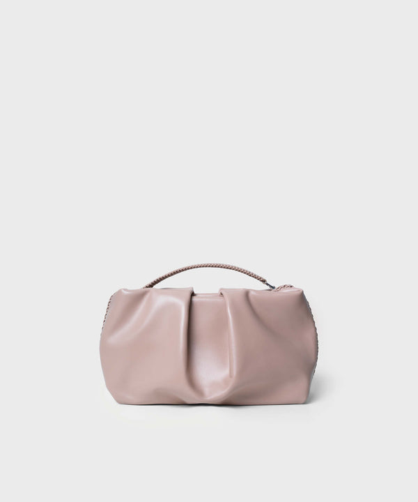 Pleated Clutch Smooth Leather Latte