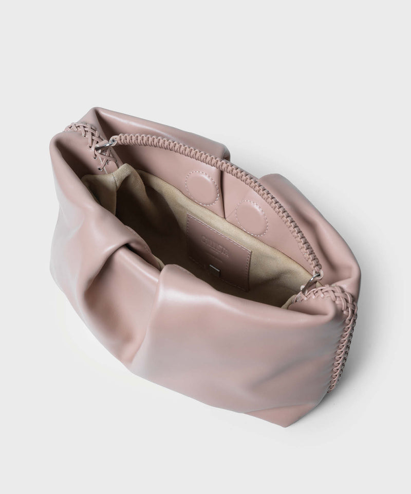 Pleated Clutch Smooth Leather Latte