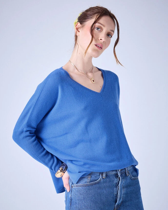 Camille V Neck Sweater Horizon Blue