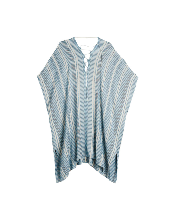 Kavos Lace Up Textured Silk Tunic Ivory/Sky Blue