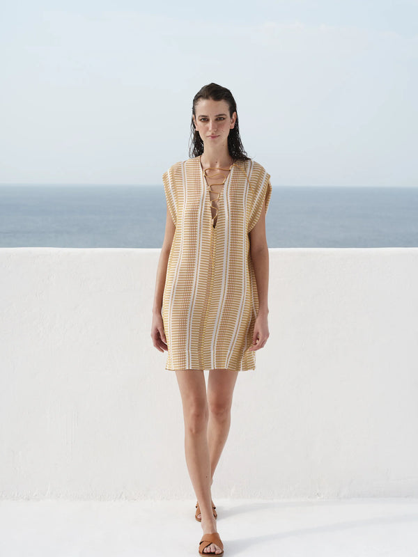 Starboard Lace Up Textured Silk Tunic Ivory/Sun