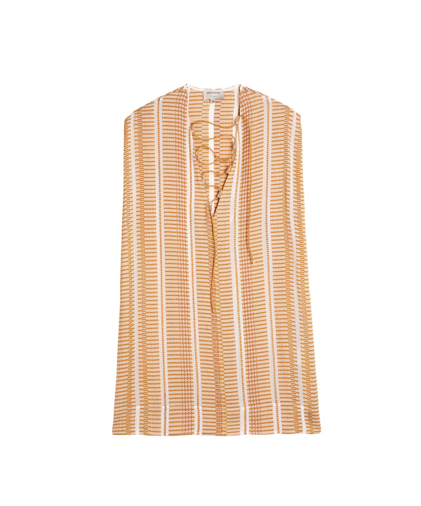 Starboard Lace Up Textured Silk Tunic Ivory/Sun