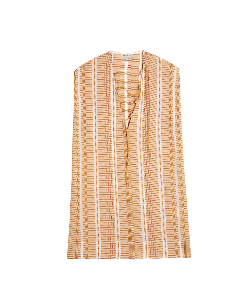 Starboard Lace Up Textured Silk Tunic Ivory/Sun