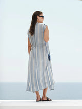 Regatta Long Textured Silk Shirtdress Ivory/Sky Blue