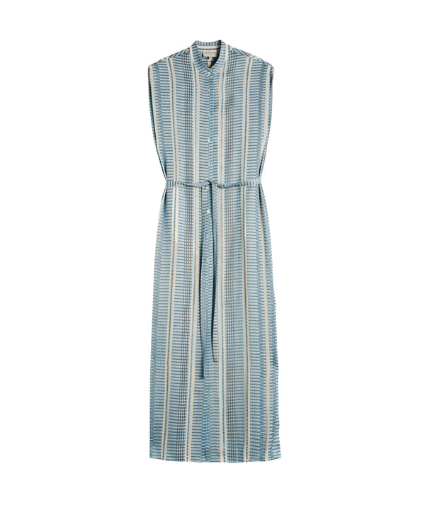 Regatta Long Textured Silk Shirtdress Ivory/Sky Blue