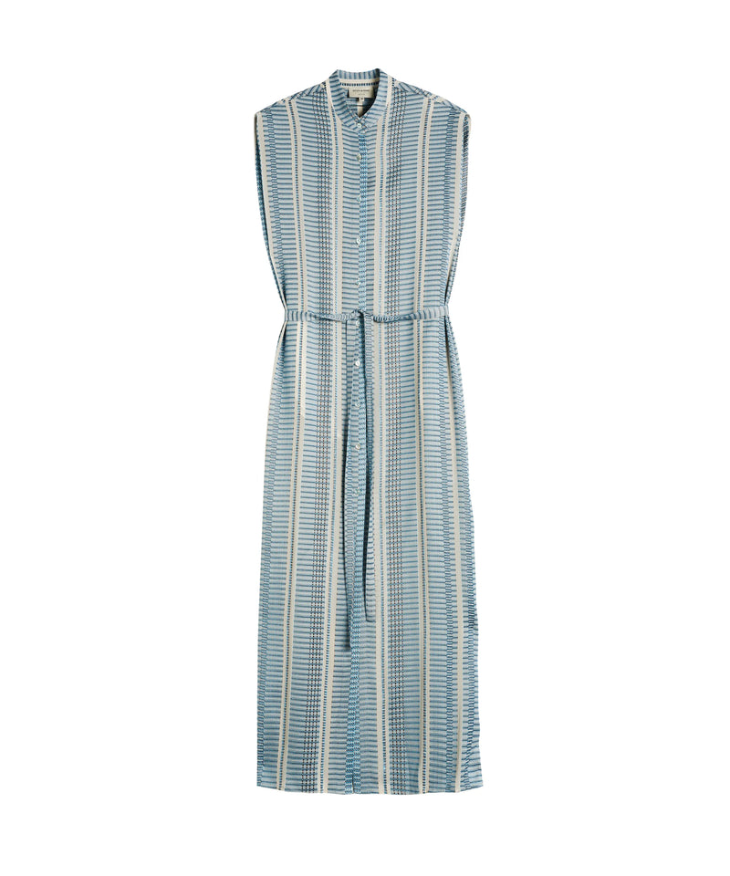 Regatta Long Textured Silk Shirtdress Ivory/Sky Blue