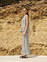 Abaton Cropped Textured Silk Pants Ivory/Sky Blue