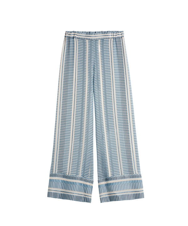 Abaton Cropped Textured Silk Pants Ivory/Sky Blue
