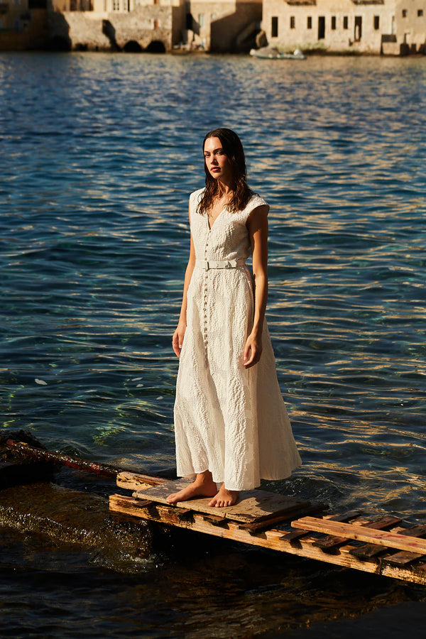 Caroline Long SL Long Sleeveless Dress White