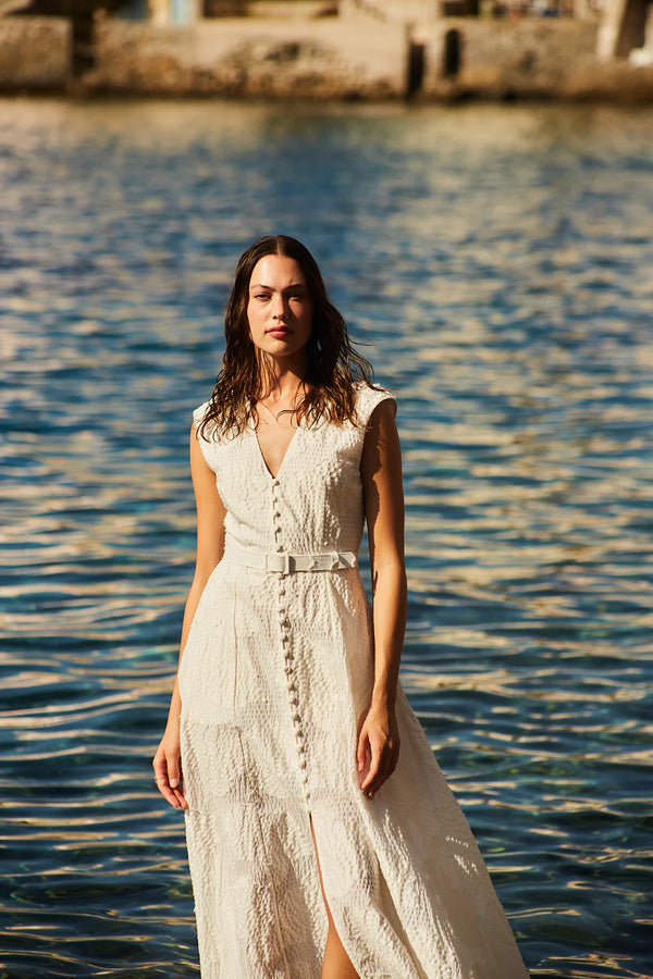 Caroline Long SL Long Sleeveless Dress White