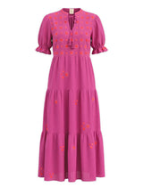 Flaming Katy Puff Sleeve Maxi Dress Berry/Flower Embroidery