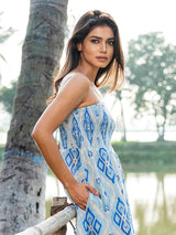 Caraway Strapless Maxi Dress Blue Ikat
