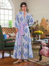 Marigold Long Sleeve Maxi Dress Blue Ikat