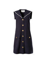 Desis Embroidered Sailor Tie Mini Dress Navy White by Ancient Kallos | Cotton Shirt Dress