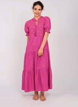 Flaming Katy Puff Sleeve Maxi Dress Berry/Flower Embroidery