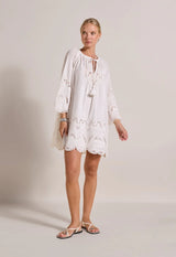 Flamingo Oasis Embroidered Short Dress Antique White