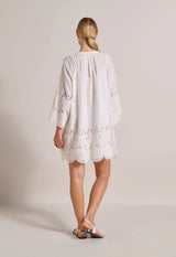 Flamingo Oasis Embroidered Short Dress Antique White