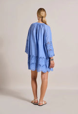 Flamingo Oasis Embroidered Short Dress Milky Blue