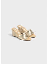 Multi Bands Mule Wedge Espadrilles Platinum