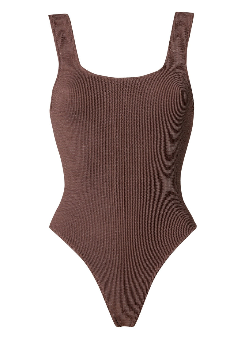 Josie Over The Shoulder One Piece Seersucker Brown