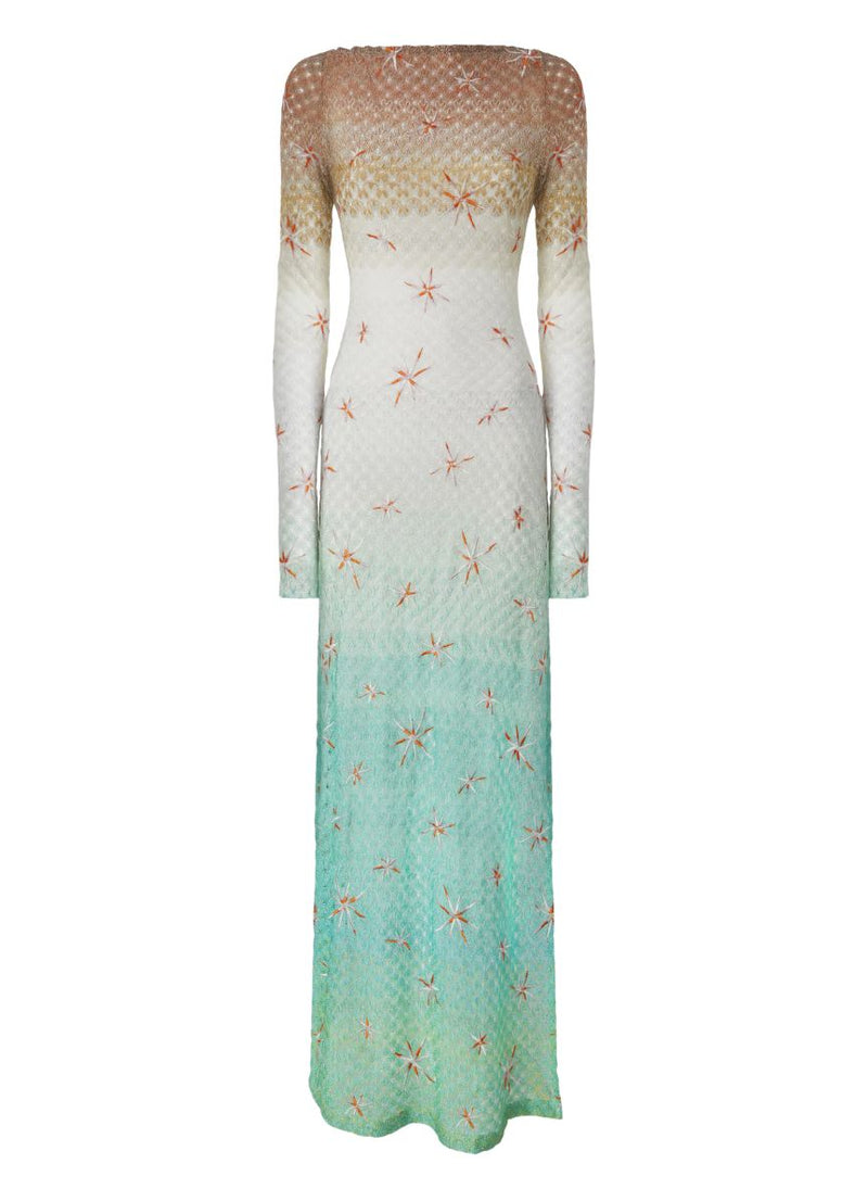 Long Cover-up Dress in Lamé Viscose with Dégradé Spiderweb Motif and E –  APOELLA