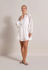 Lucy Embroidered Belted Short Dress Crispy White