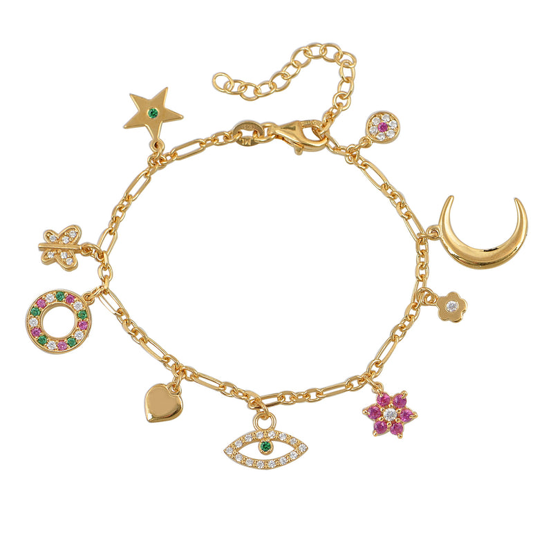 Charm Bracelet Gold/Pink/Green