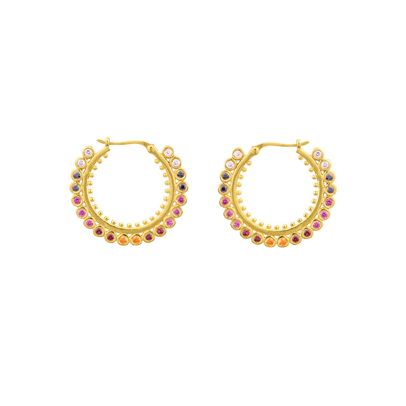 Dot Hoops Earrings Gold Pink