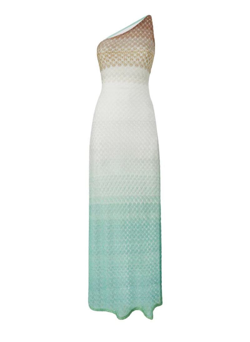 missoni one shoulder maxi dress One-Shoulder Dress in Lamé Viscose with Dégradé Spiderweb Motif – APOELLA