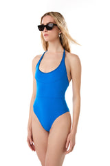 Peony Halter Embroidered One Piece Cobalt Blue