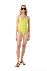 Peony Halter Embroidered One Piece Lime Green