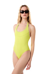 Peony Halter Embroidered One Piece Lime Green