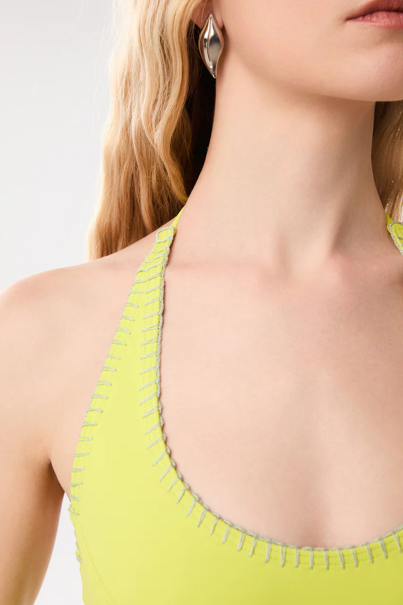 Peony Halter Embroidered One Piece Lime Green