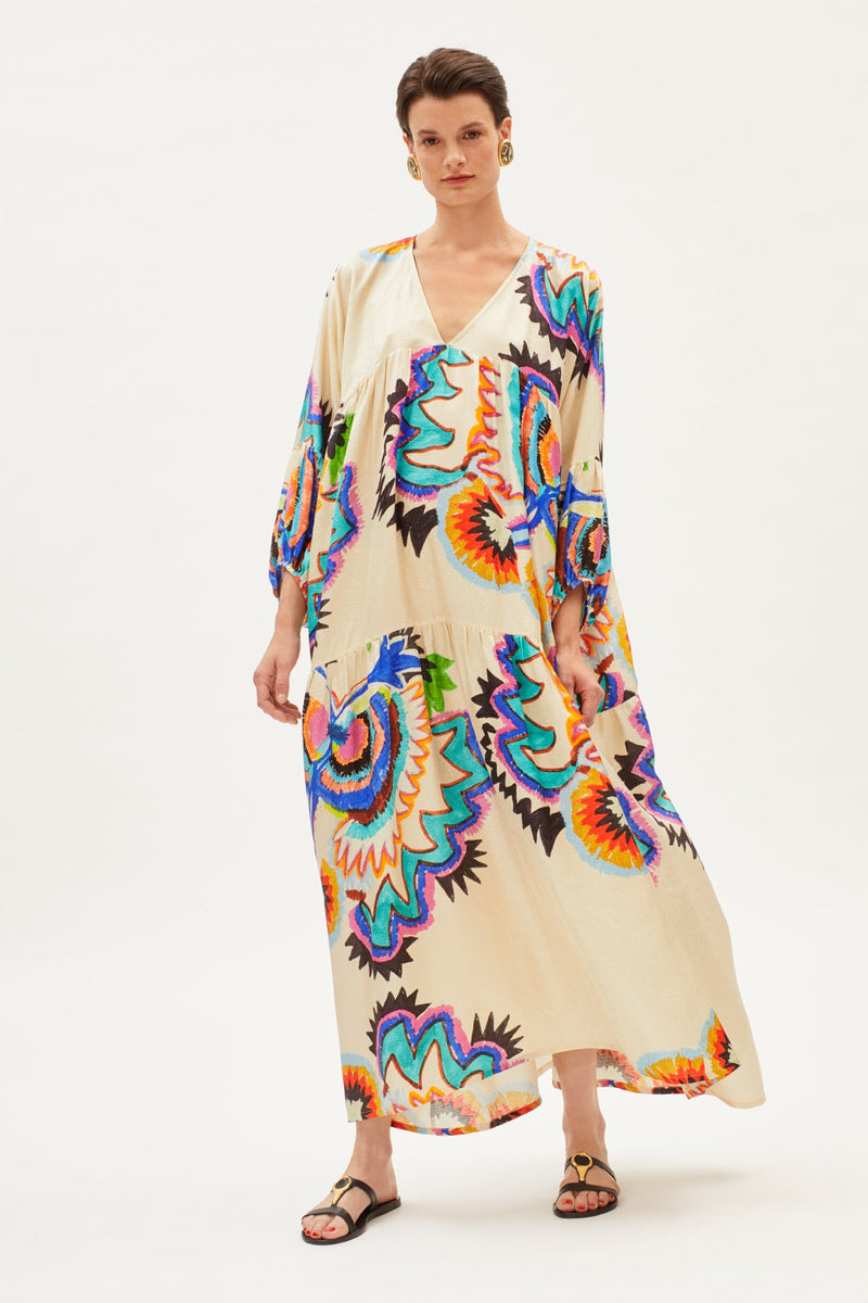 Paradisos Volant Dress Minu Silk Zoi Beige