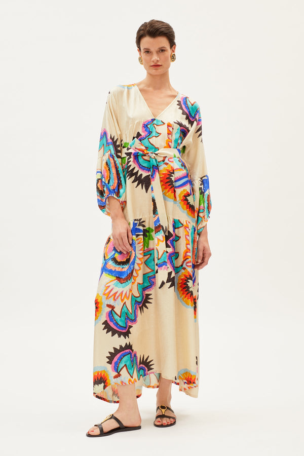 Paradisos Volant Dress Minu Silk Zoi Beige