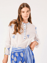 Broom Long Sleeve Top White/Blue Shells