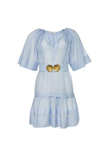Syros Mini Dress Sky Blue by ANCIENT KALLOS | Silk Cotton Dress with Shell Buckles