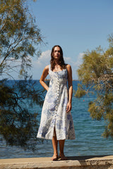 Teresa Midi Sleeveless Dress Blue/White Corals
