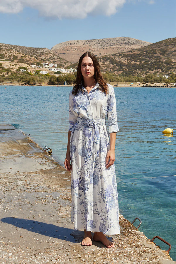 Valerie Long MS Long Shirtdress Blue/White Corals
