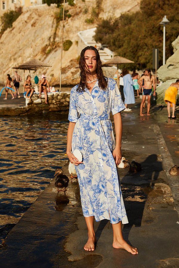 Valerie Midi SS Shirtdress White/Blue Ocean
