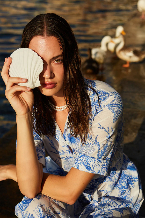 Valerie Midi SS Shirtdress White/Blue Ocean