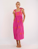 Agate Shoulder Straps Maxi Dress Berry/Flamingo Embroidery