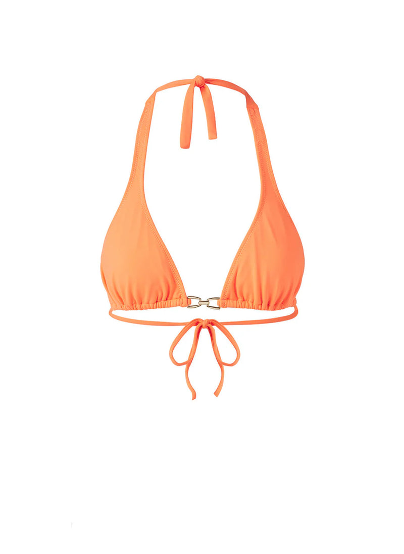 Antibes Ruched Halterneck Chain Detail Bikini Top Orange