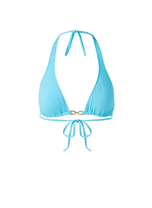 Antibes Ruched Halterneck Chain Detail Bikini Top Turquoise