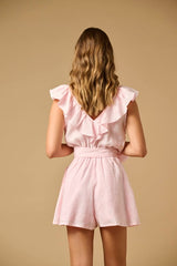 Playsuit APOELLA Erietta V Neck Ruffle Playsuit Pink Apoella