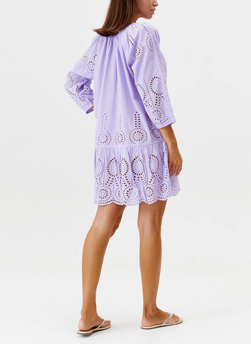 Ashley Embroidered Short Dress Lavender