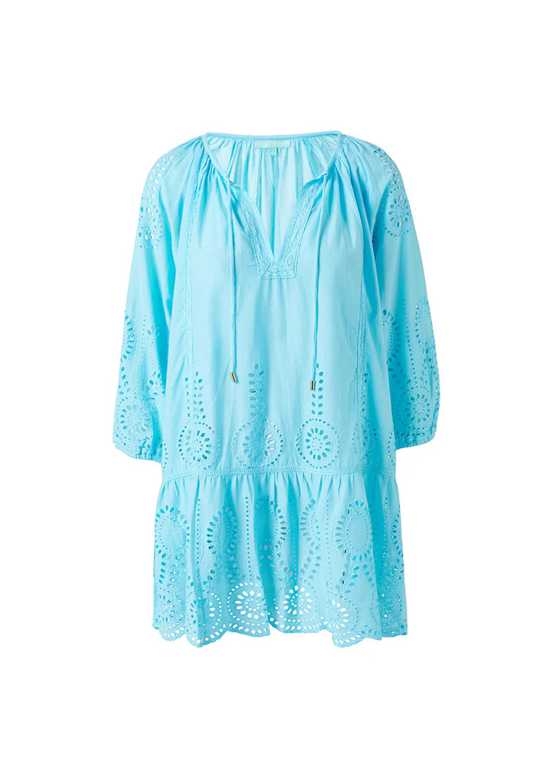 Ashley Embroidered Short Dress Turquoise