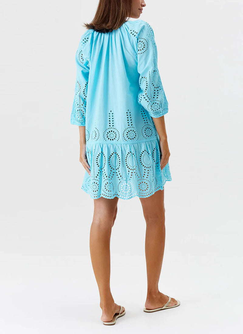 Ashley Embroidered Short Dress Turquoise